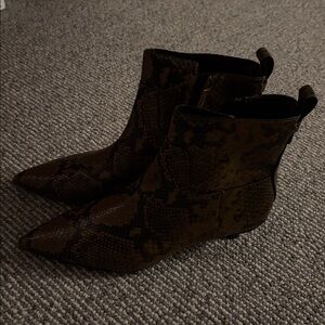Franco Sarto Mala Dress Ankle Bootie In Woodland Brown Snake Leather